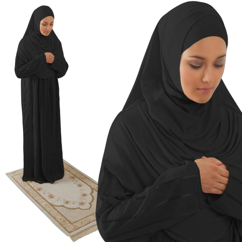 Amade Women's One-Piece Prayer Dress Black Abaya Gift Set - east-west-souk
