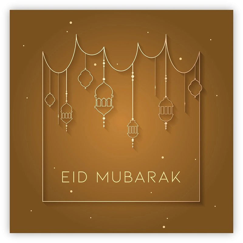 Eid Mubarak Card - Brown & Gold Hanging Lanterns