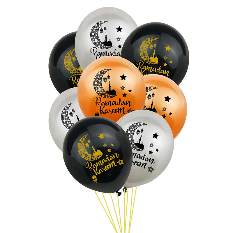 Ramadan Kareem Balloons - Pearl Black, Orange & Silver Balloon Set