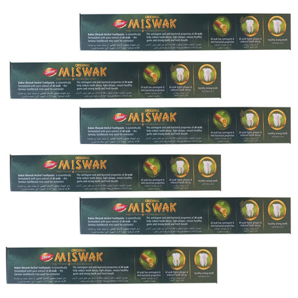 (Pack of 6) Dabur Miswak Sewak Meswak Siwak Natural Herbal Halal Islamic Toothpaste (Net Weight: 120g + 50g Free)