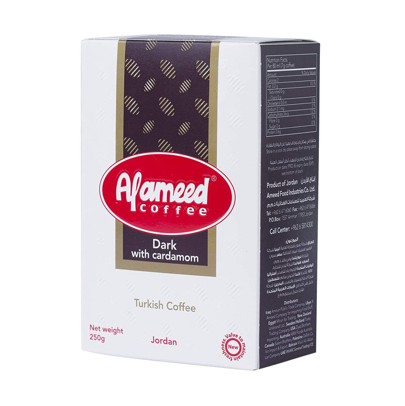 Al Ameed Dark Roast Turkish Coffee with Cardamom, 100% Fresh & Finely Ground, 8oz