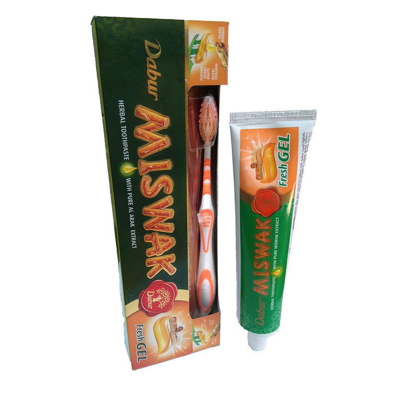 (Pack of 3) Dabur Miswak Herbal Toothpaste with Pure Arak Extract (free toothbrush included) Net Weight: 150g