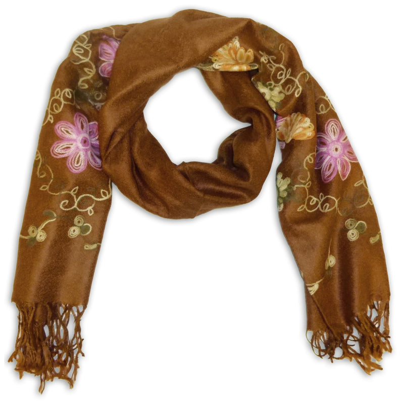 Women's Pashmina Embroidery Scarf Wrap Shawl with Fringes