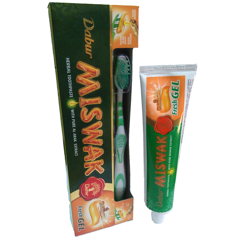 Dabur Miswak Herbal Toothpaste with Pure Arak Extract (free toothbrush included) Net Weight: 150g