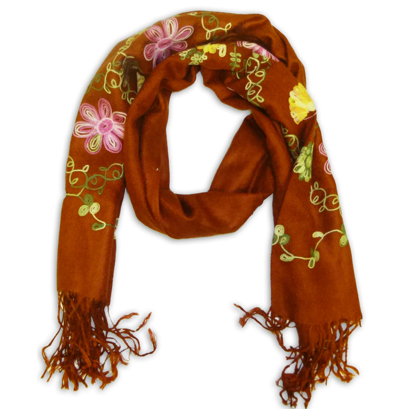 Women's Pashmina Embroidery Scarf Wrap Shawl with Fringes