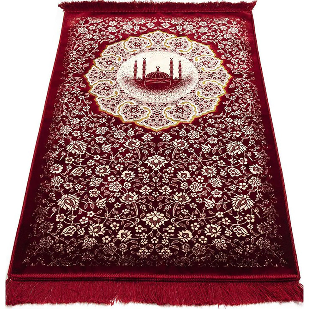 Plush Velvet Islamic Prayer Rug - Floral Mosque - 3 Different Colors ...