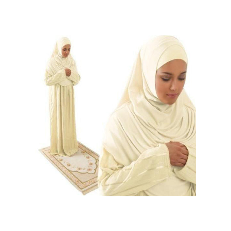 Amade Women's One-Piece Prayer Dress Creme Abaya Gift Set