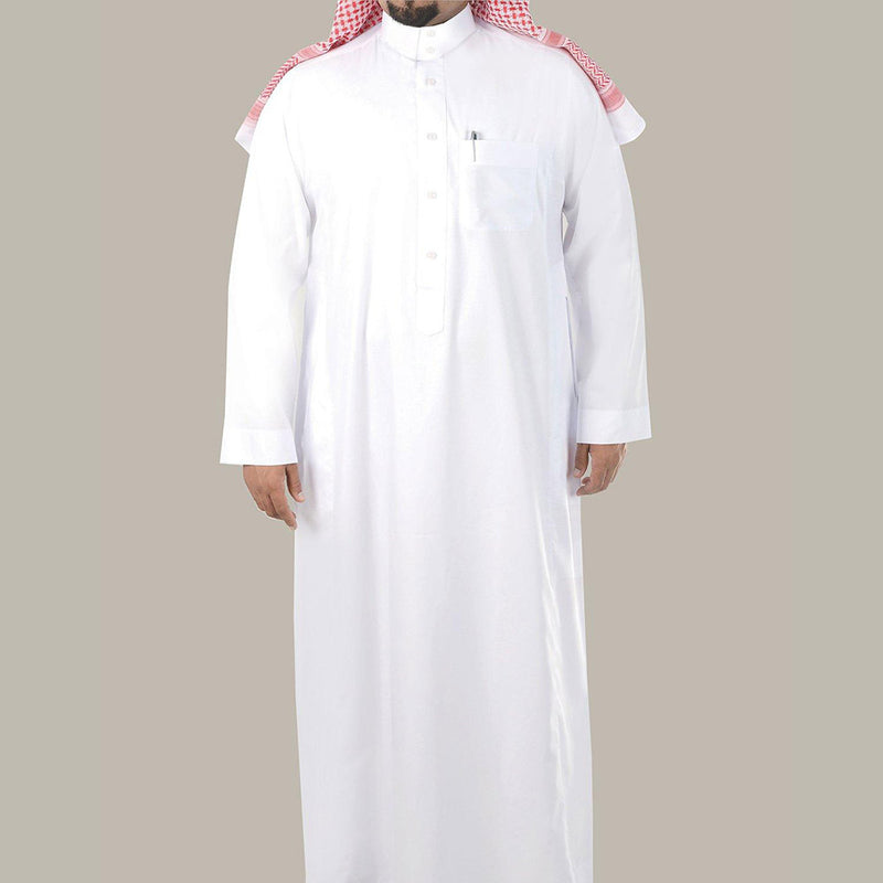 Traditional Dishdasha – Mens Saudi Style Thobe Classic - Full Length Long Sleeve Islamic Thobe - White