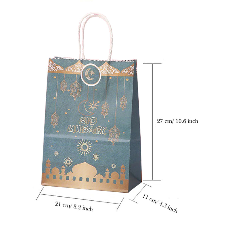 Eid Mubarak Kraft Paper Bag - Teal & Gold Hanging Lanterns Mosque
