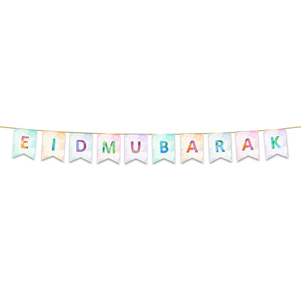 Eid Mubarak Bunting - Watercolour Rainbow Letter Flags Decoration