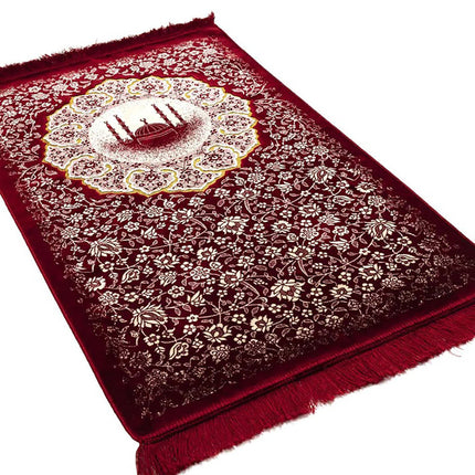 Plush Velvet Islamic Prayer Rug - Floral Mosque - 3 Different Colors