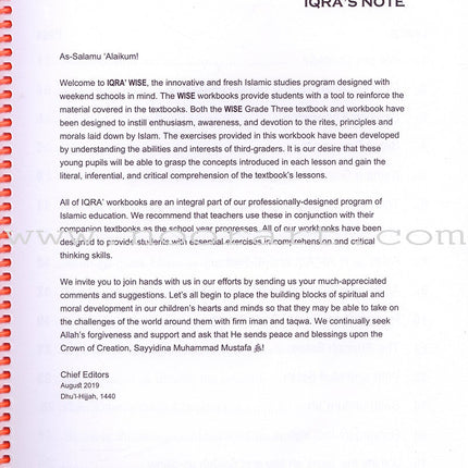 IQra' Wise (Weekend Islamic School Excellence) Workbook: Grade three