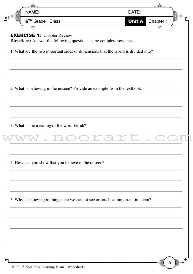 Learning Islam Worksheets: Level 1 (6th Grade)
