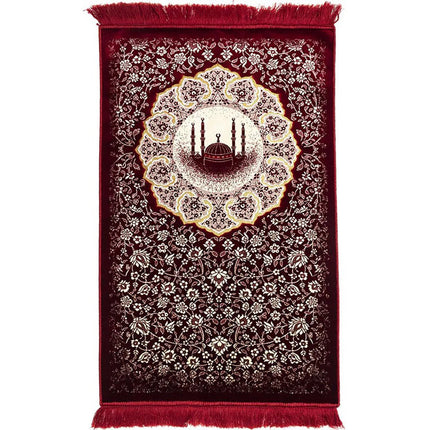 Plush Velvet Islamic Prayer Rug - Floral Mosque - 3 Different Colors