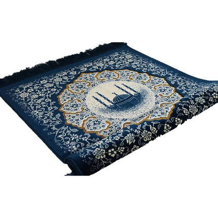 Plush Velvet Islamic Prayer Rug - Floral Mosque - 3 Different Colors
