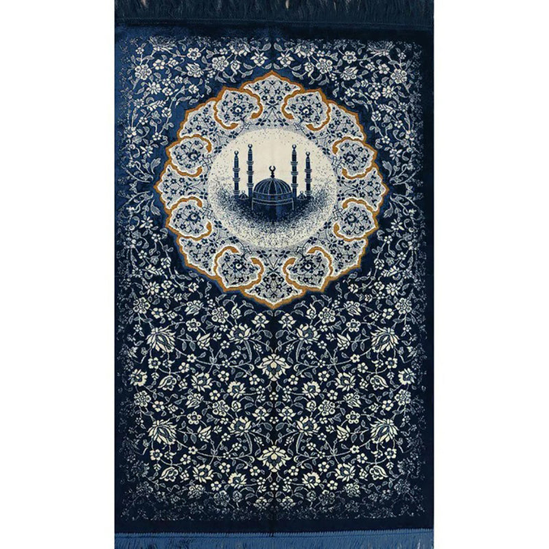 Plush Velvet Islamic Prayer Rug - Floral Mosque - 3 Different Colors