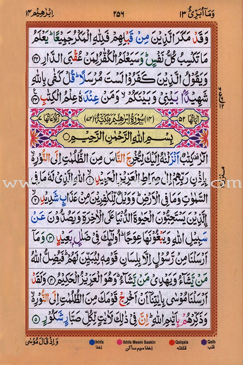 Holy Qur'an with Color Coded Tajweed Rules   (Hafzi, Medium Size,15 Lines)