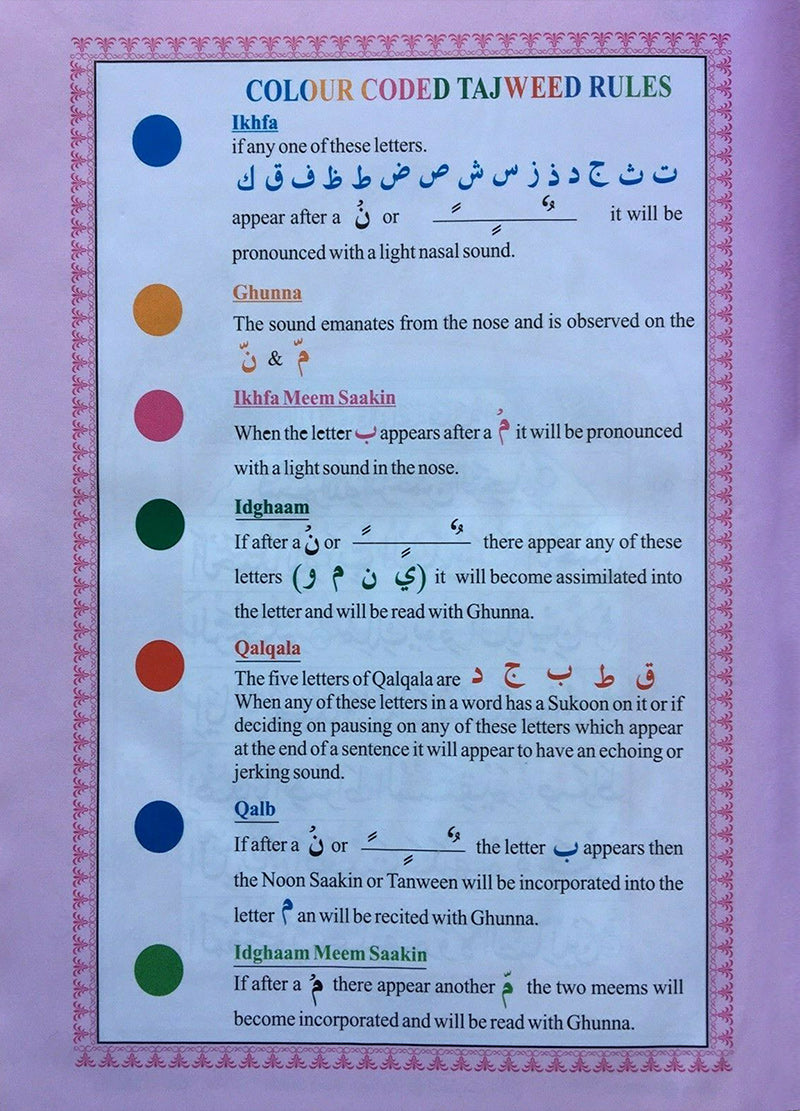 Holy Qur'an with Color Coded Tajweed Rules (Medium Size,13 Lines) with Box