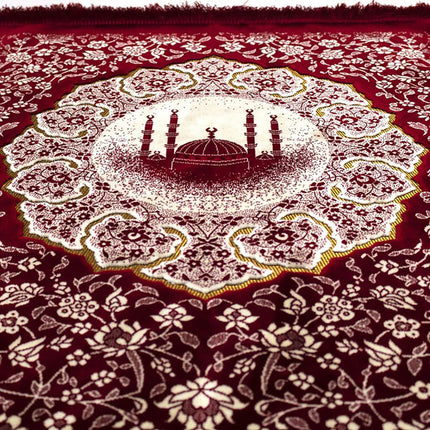 Plush Velvet Islamic Prayer Rug - Floral Mosque - 3 Different Colors