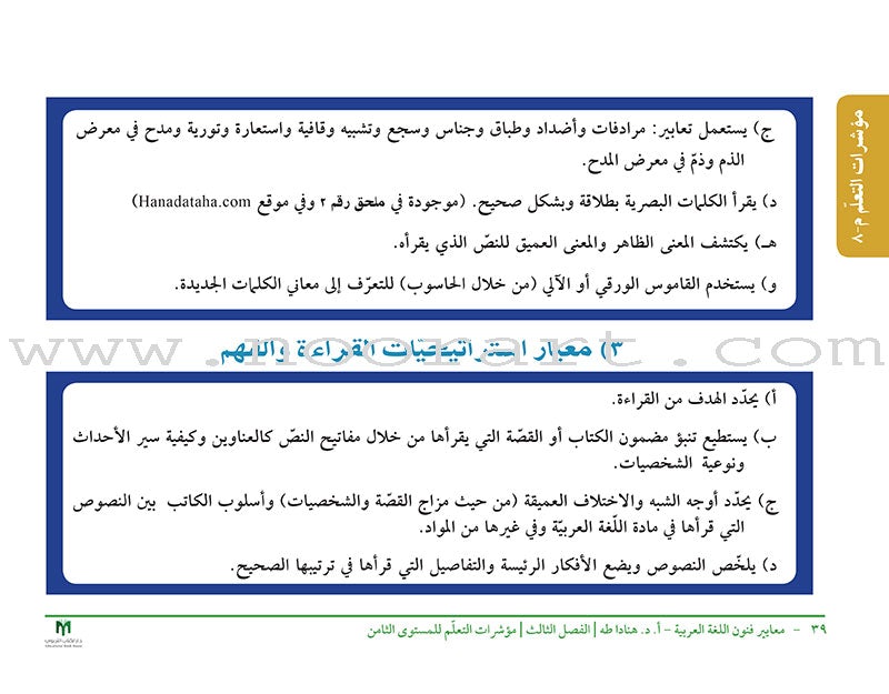 Arabic Language Arts Standards: Levels 8-10 معايير فنون اللّغة العربيّة -المستوى الثامن- المستوى العاشر