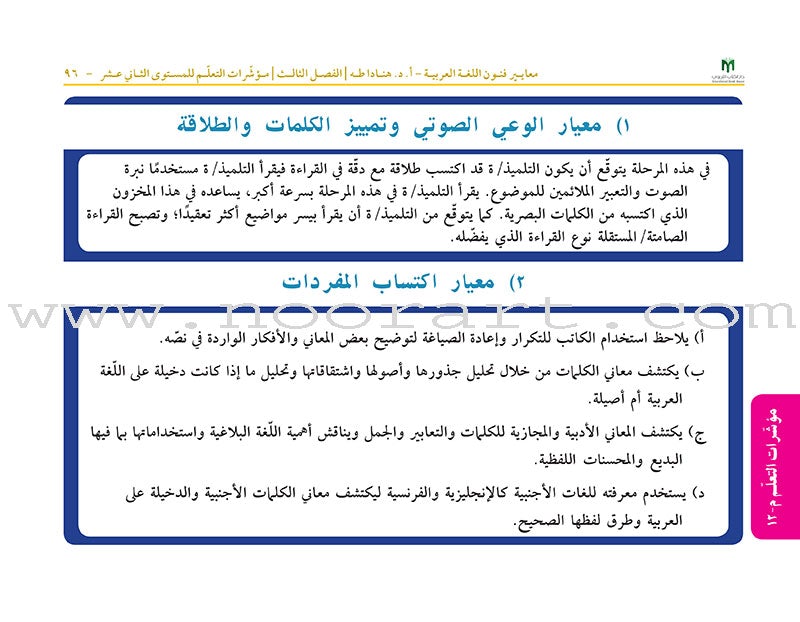 Arabic Language Arts Standards: Level 11-13 معايير فنون اللّغة العربيّة -المستوى الحادي عشر - المستوى الثالث عشر