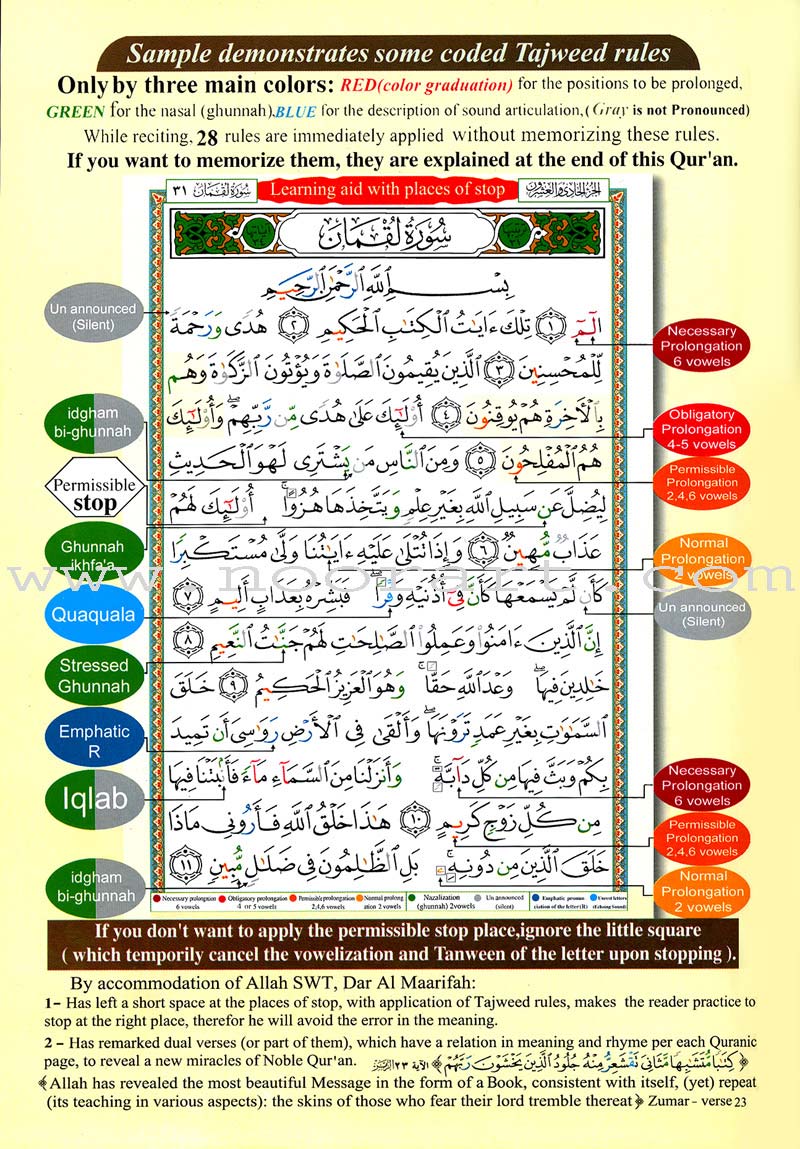 Tajweed Qur'an (Whole Qur’an, With Meaning Translation and Transliteration in English) (7"x9") مصحف التجويد